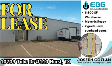  WAREHOUSE FOR LEASE: 10709 Tube Dr #110 Hurst, TX